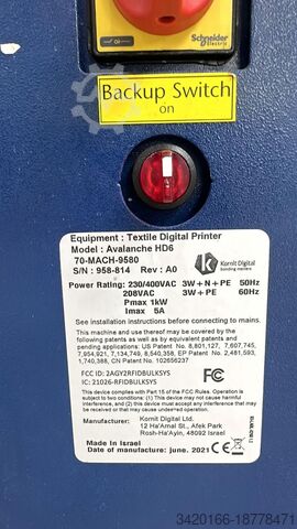 Digital printing machine Kornit Avalanche HD6