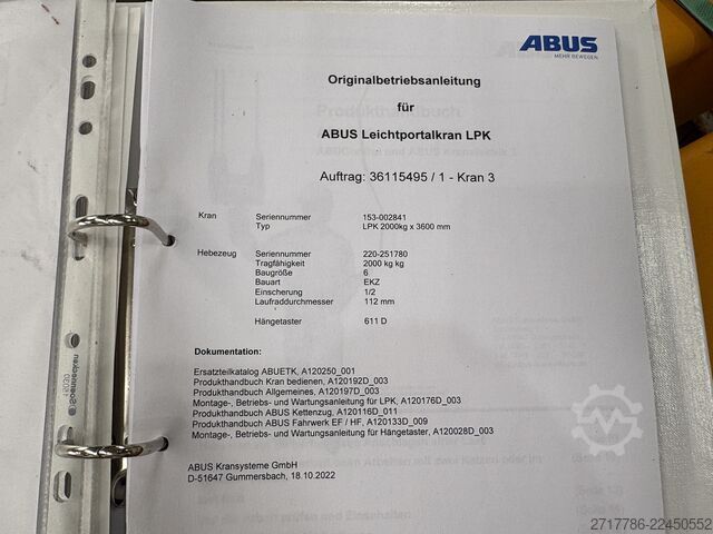 ABUS light gantry crane 2000 kg x 3600 Abus LPK
