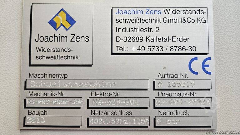 Projection welding machine Zens Widerstandsschweißtechnik GmbH & Co NS009-250MF-23kN