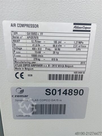 Schraubenkompressor Atlas Copco GA15VSDFF PLUS