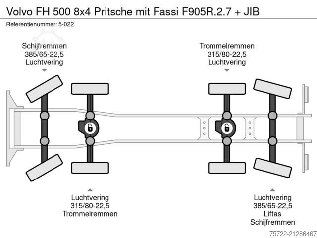 Kranwagen Volvo FH 500 8x4 Pritsche mit Fassi F905R.2.7 + JIB