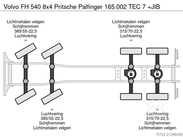 Crane truck Volvo FH 540 8x4 Pritsche Palfinger 165.002 TEC 7 +JIB