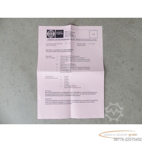 Component Wagner 752-ST/1 Umpolsteuergerät / Steuerteil 340659 SN: 529597