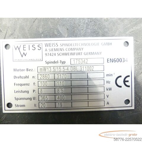 Component Weiss 175342 Spindel Motor-Bez. mW13,5/15,5-4 DBL.311002 EN60034 -