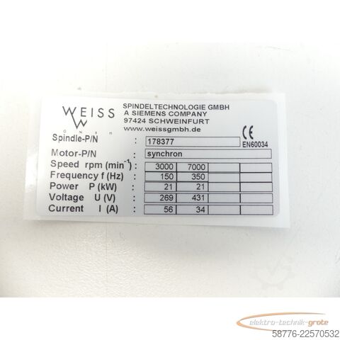 Component Weiss 178377 Schleifspindel 21kw / 7000 U/min = 0002    !