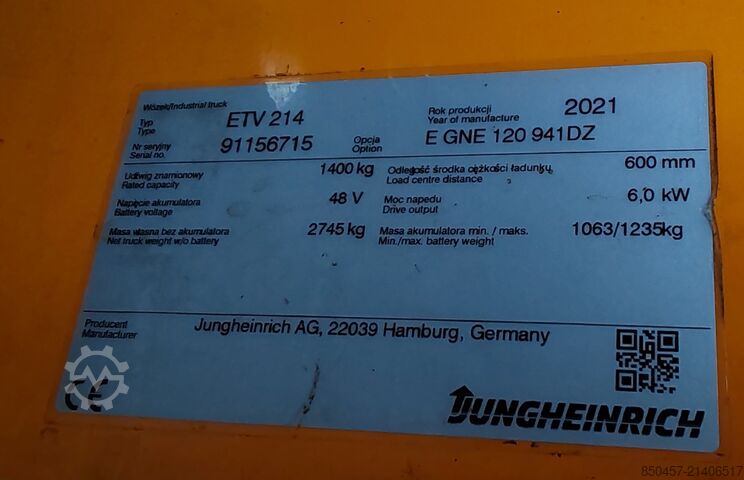 Reach Trucks Jungheinrich ETV 214 9.41m