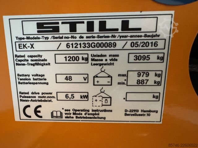 EK × (48) * Drahtführung!! Doppel-Lenkung!! Triplex-Freihubmast (FFL) STILL EK x ( 48 ) * Wire Guidance !! DOUBLE steering !! Triplex FFL