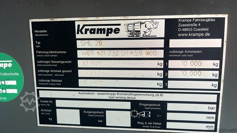 Hooklift trailer Krampe SHL 20