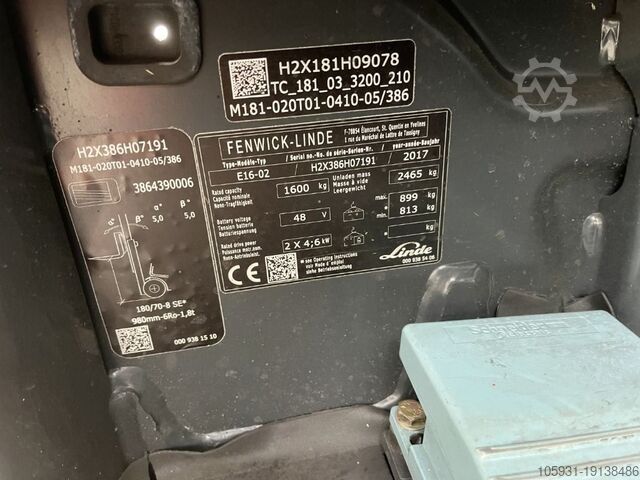 Electric 3-wheel forklift Linde E16-02