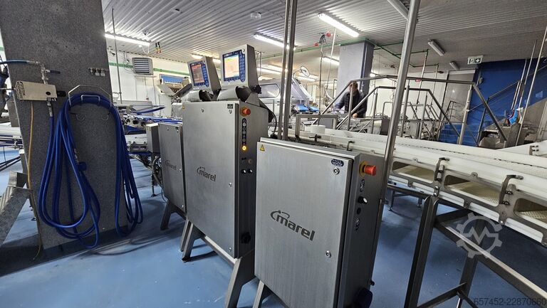 Filetier- und Zuschneide-Fließband Marel 24-Station Fish Flowline + OptiWeigher