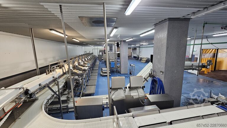 Filetier- und Zuschneide-Fließband Marel 24-Station Fish Flowline + OptiWeigher