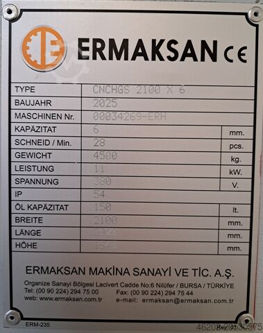 Hydraulische Tafelschere Ermak CNCHGS 2100 x 6