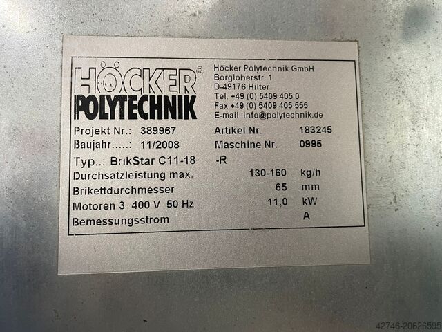 Briquetting press Höcker Polytechnik BrikStar C11-18