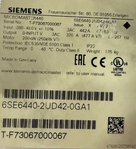 Frequenzumrichter 250kW Siemens Micromaster 440
