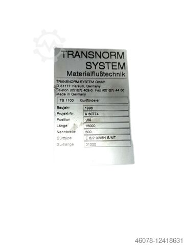 Belt conveyor Transnorm TS 1100 GF 15000-600-500