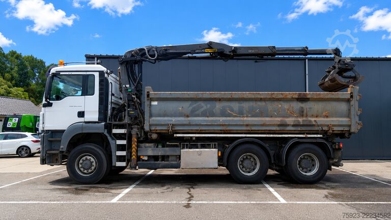 Crane truck MAN TGS 26.440 6x6 cable system tipper truck with p...