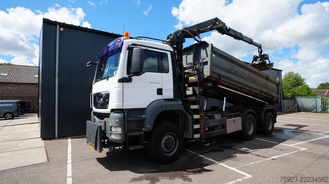 Crane truck MAN TGS 26.440 6x6 cable system tipper truck with p...