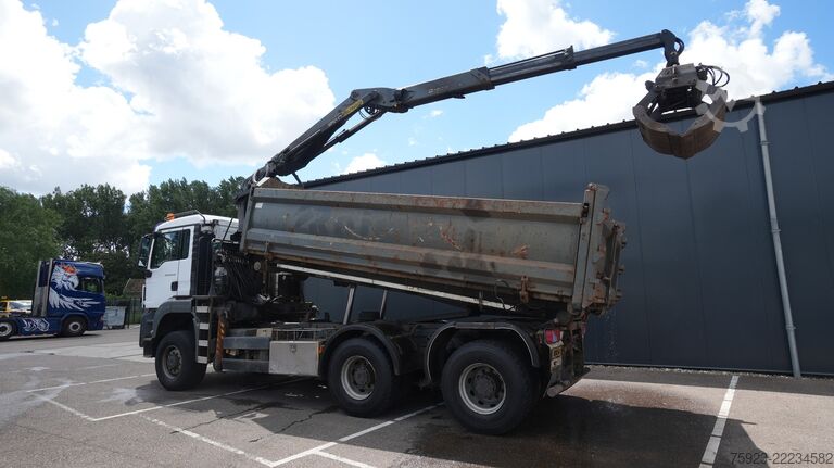 Crane truck MAN TGS 26.440 6x6 cable system tipper truck with p...
