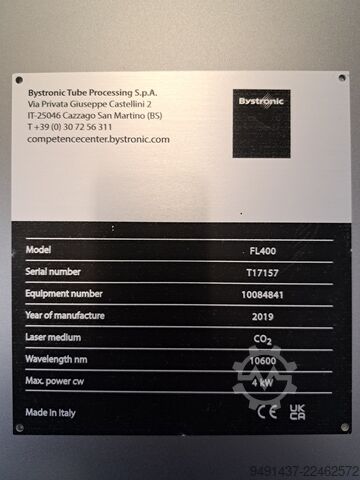 3D laser for tube (pipes & profiles) Bystronic FL400