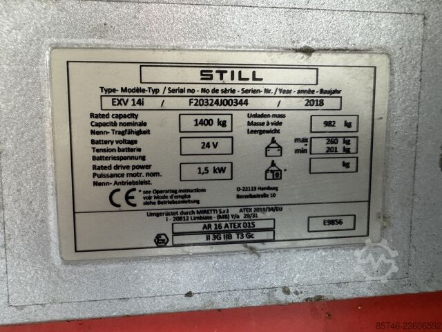 EXV 14 i * DEMO * Atex EX * Miretti 3G / Z2 * NEUE Batterie !! STILL EXV 14 i * DEMO * Atex EX * Miretti 3G / Z2 * NEW battery !!