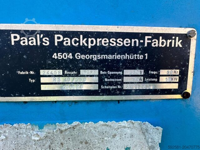 Paper cutting machines / Roll cutting machines Paal’s Packpressen-Fabrik RS 40/250