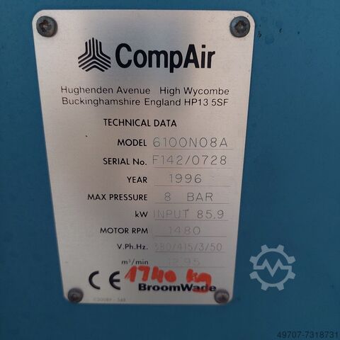 Screw compresssor Comp Air Cyclone 6000N 75Kw 8bar 12,9m3/min