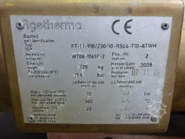 Stainless steel heat exchanger, air-water, air-oil heat exchanger, 4 units available AGETHERMA FT-1.1-910/230/10-RS04-T10-ATWH