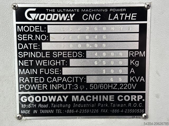 Turning Centre Goodway GS2600YS