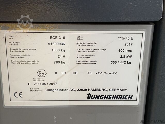 ECE 310 * DEMO * Atex EX * 3G / Zone 2 !! NEW battery !! JUNGHEINRICH ECE 310 * DEMO * Atex EX * 3G / Zone 2 !! NEW battery !!