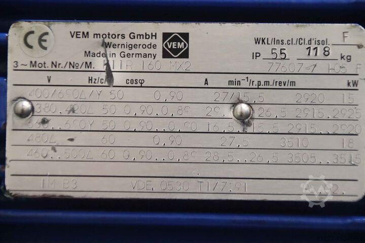 Späneabsauggebläse VEM 15 kW / 2920 U/min