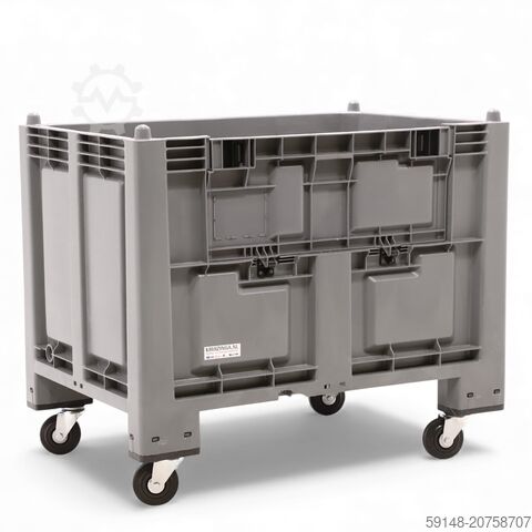 Gebrauchte Palettenboxen 1 Klappe an einer Langseite + Lenkrollen, L: 1200, B: 800, H: 985 Kruizinga 99-1342-KL-ZW-B