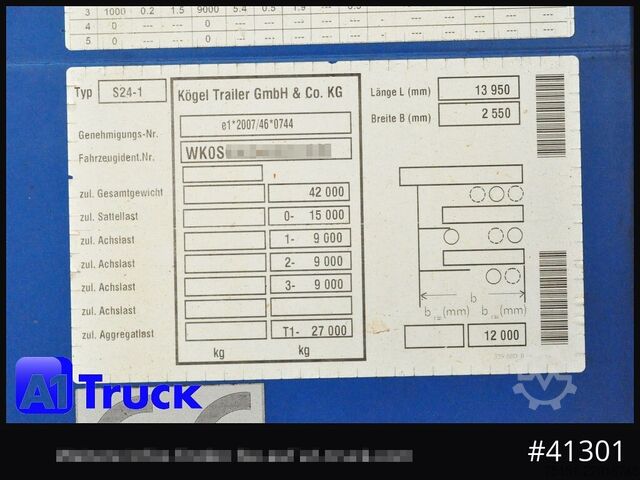 Open semitrailer with tarp KOEGEL S 24 Tautliner, Code XL, BPW,  1 Vorbesitzer, VDI 2700