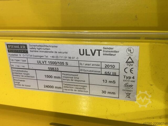Multi-beam safety light curtain, 1 transmitter + 1 receiver + 2 reflectors, mirror column, device ho FIESSLER ULVT 1500/105 S + ULVT 1500 / 105 E