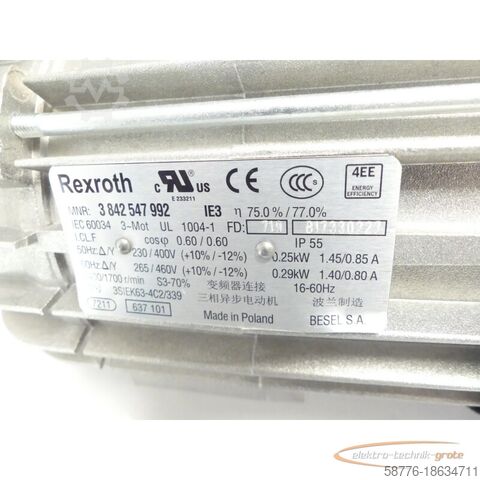 Rexroth motor Rexroth MNR: 3 842 547 992 / 3SIEK63-4C2/339 SNB17330227 + Getriebe 3842527867