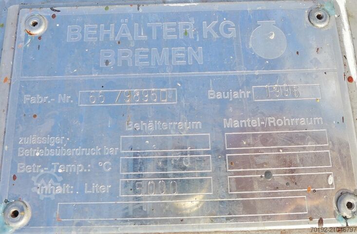 5000 Liter Rührwerksbehälter aus V2A mit Propellerrührwerk Behälter KG Bremen 8642