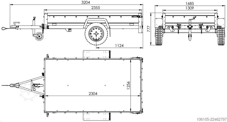 Car trailer Unitrailer Garden 230 KIPP ALU mit H1100 Hochplane