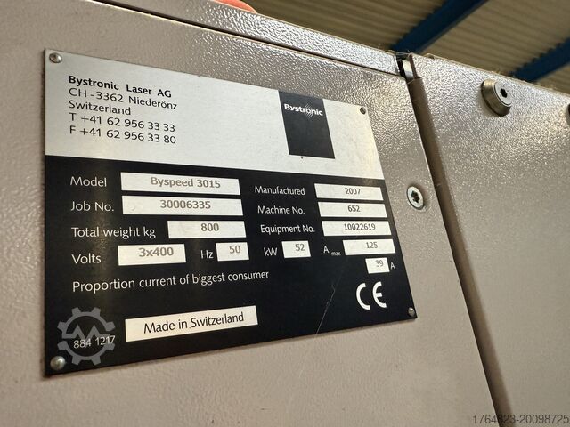 Bystronic Byspeed 3015 – Laser Cutting Machine with Bytrans Automation (2007) Bistronic Byspeed 3015