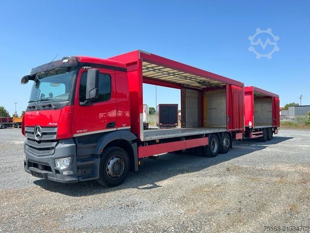 Flatbed truck with tarp MERCEDES-BENZ Antos 2540 L 6x2 Pritsche LBW Getränke 8,2m, 2to