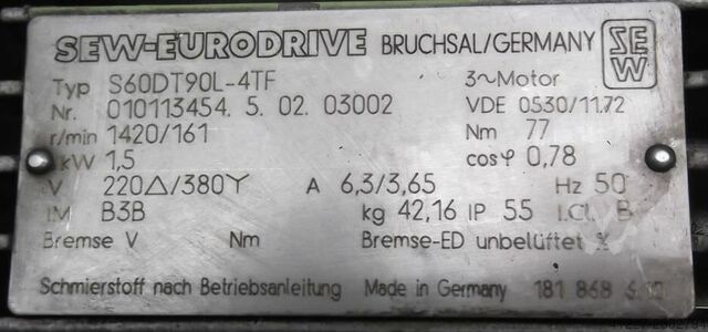Gear motor 1.5 kW 161 rpm SEW-EURODRIVE S60DT90L-4TF
