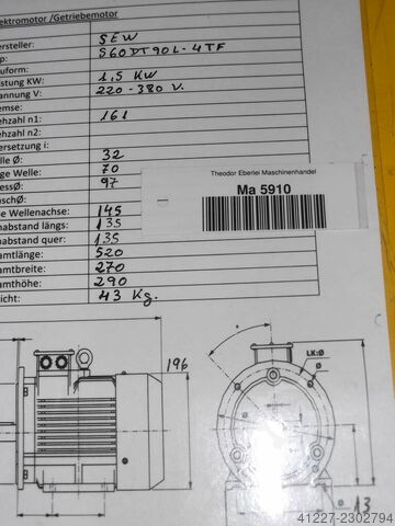 Gear motor 1.5 kW 161 rpm SEW-EURODRIVE S60DT90L-4TF
