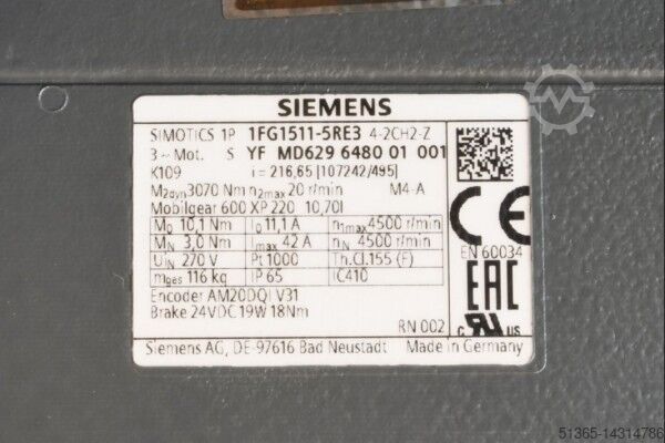 Gear motor Siemens 1FG1511-5RE34-2CH2-Z D14+K06+N24
