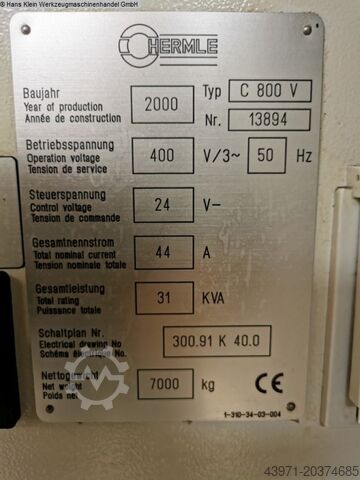Bearbeitungszentrum - Vertikal HERMLE C 800 V