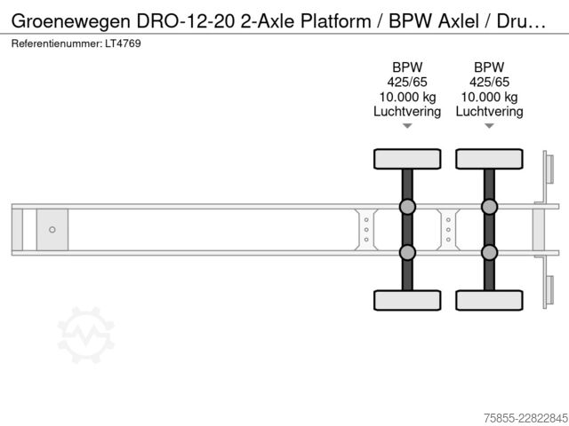 Plattformanhänger Groenewegen DRO-12-20 2-Axle Platform / BPW Axlel / Drumbra...