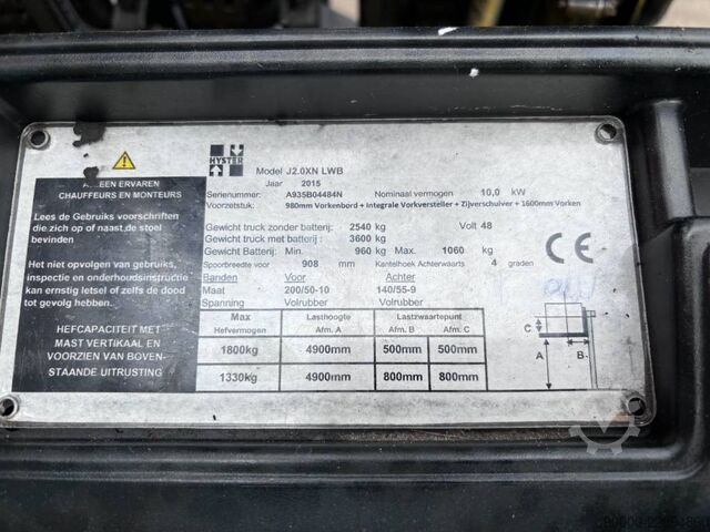 Forklift Hyster J2.0 XN LWB 2000 kg triplo/sideshift/ spreader
