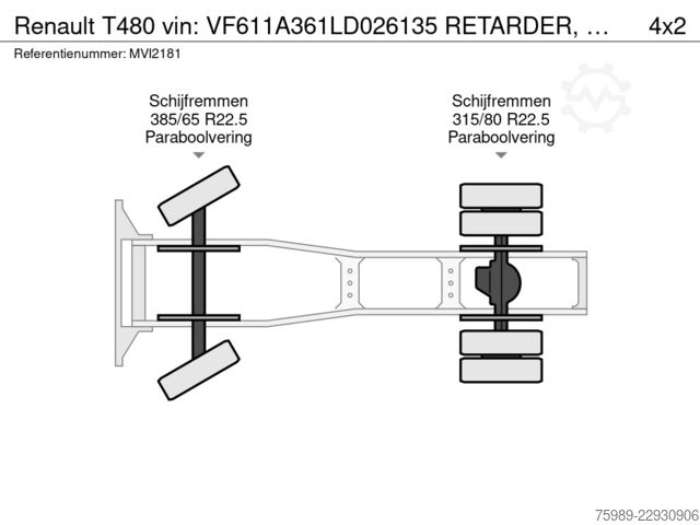 Standard tractor Renault T480   vin: VF611A361LD026135 RETARDER, EURO 6D...