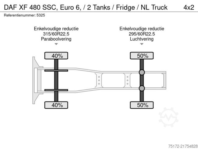 Standard-SZM DAF XF 480 SSC, Euro 6, / 2 Tanks / Fridge / NL Truck