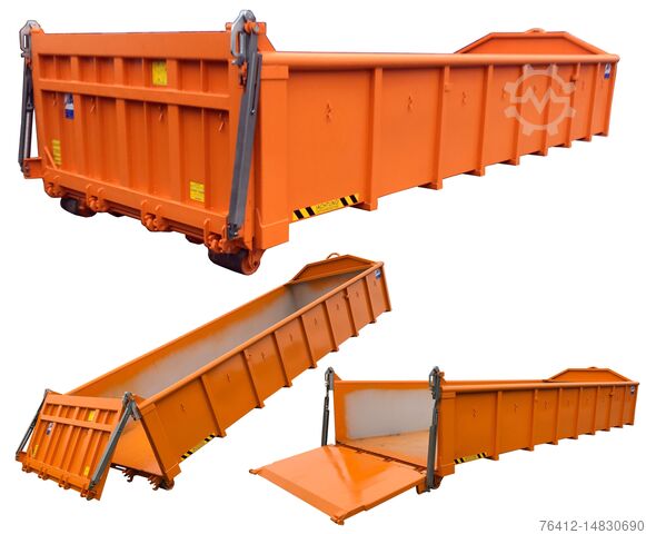 Roll-off container A1 Container Normbehälter 15 m³ Pendelklappe abklappbar und federentlastet RAL 2011 (Tieforange)