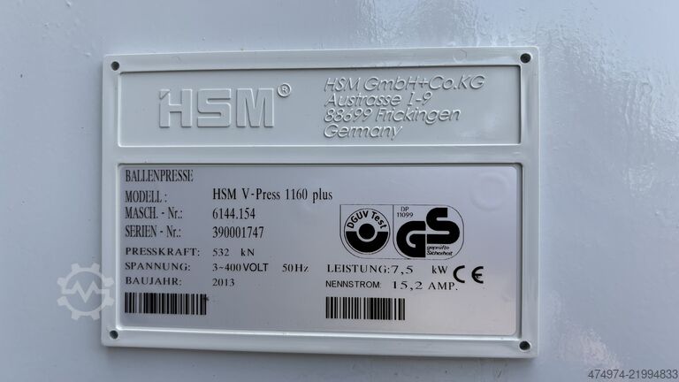 Ballenpresse / Textilpresse / Kunststoffpresse HSM V-Press 1160 2013