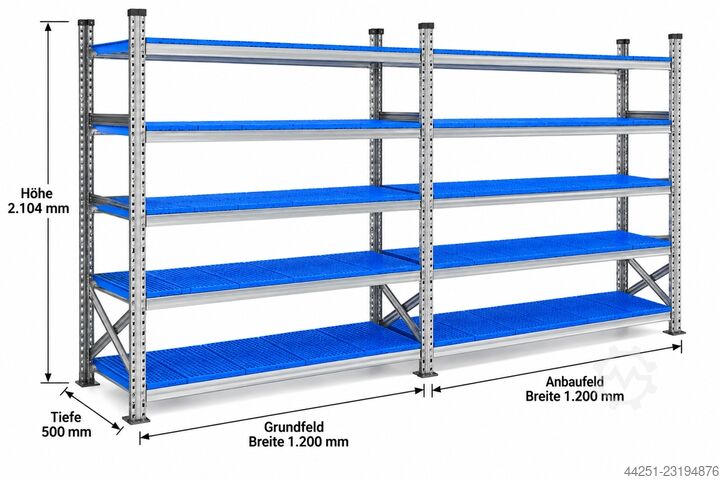 Metalsistem Super 1-2-3 boltless shelving unit, base and add-on bay, with 5 shelves  Super 1-2-3