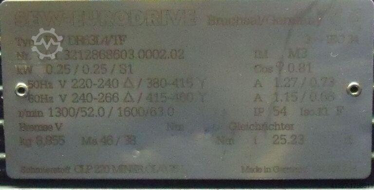 Geared motor 0.25 kW 63 rpm SEW-EURODRIVE R17DR63LA/TF